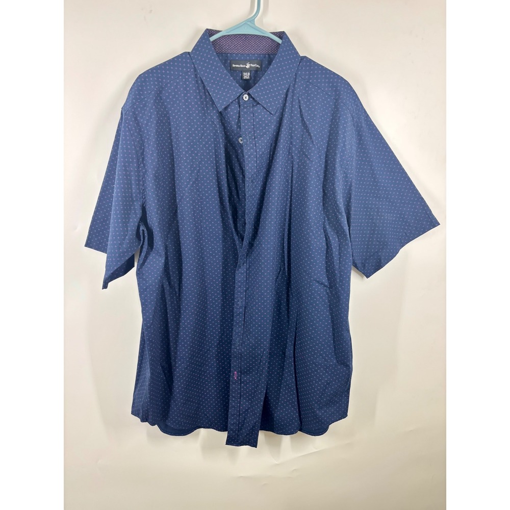Beverly Hills Polo Club Mens 3XL Navy Magenta Micro Print Button Down Shirt